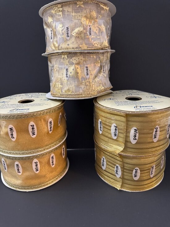 6 Rolled Wired Gold Ribbon 2.5" wide 10 Yards Each NEw - Picture 1 of 7